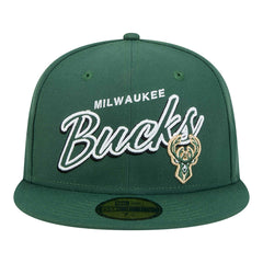 New Era - Milwaukee Bucks Sport Night Script Sided 59FIFTY Fitted Hat - Hunter Green