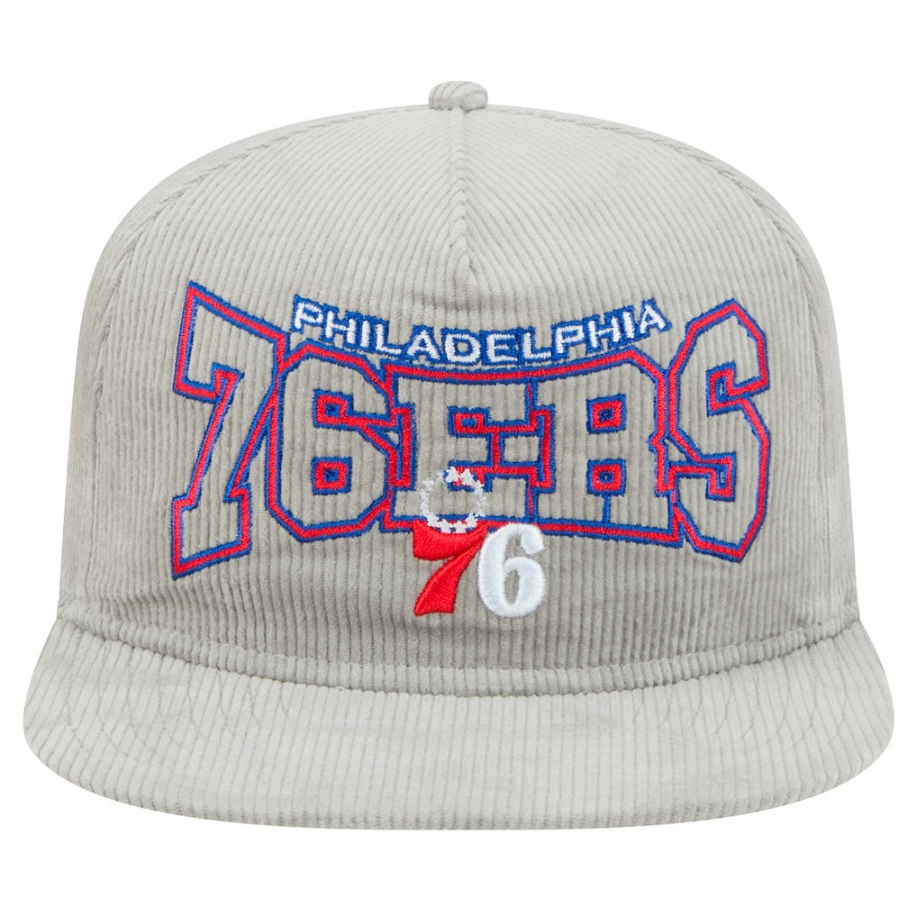 New Era - Philadelphia 76ers Throwback Corduroy Golfer Snapback Hat - Gray