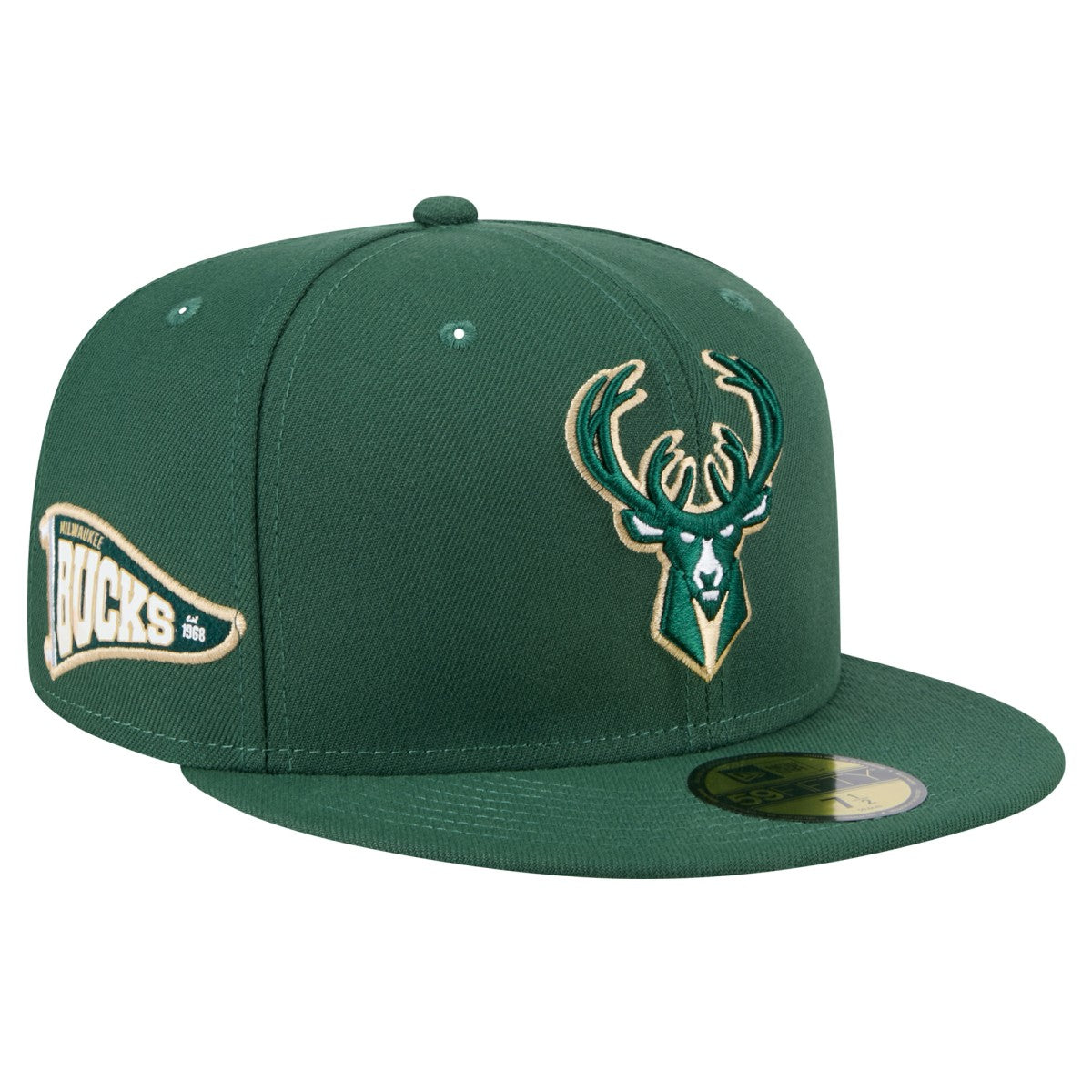 New Era - Milwaukee Bucks Throwback Pennant 59FIFTY Fitted Hat - Hunter Green