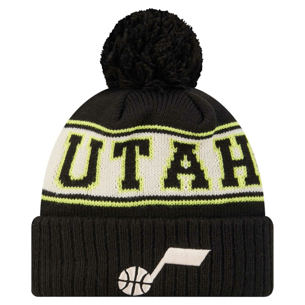 New Era - Utah Jazz Throwback Retro Cuffed Knit Hat with Pom - Black