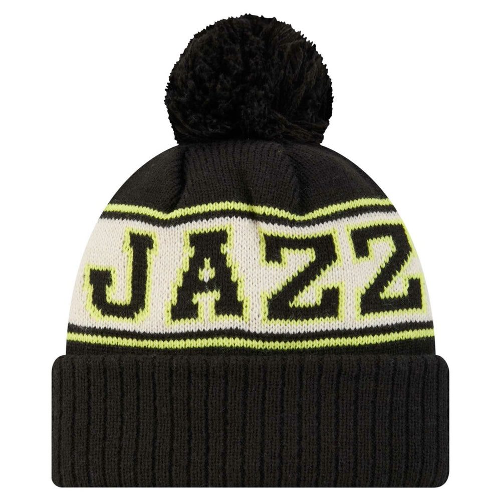 New Era - Utah Jazz Throwback Retro Cuffed Knit Hat with Pom - Black