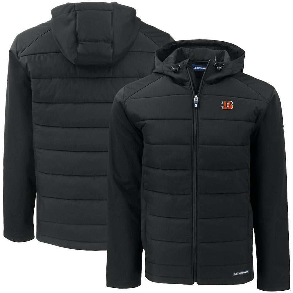 Cincinnati Bengals Cutter & Buck Big & Tall Evoke Hybrid Eco Softshell Recycled Full-Zip Hooded Jacket Black - NFL