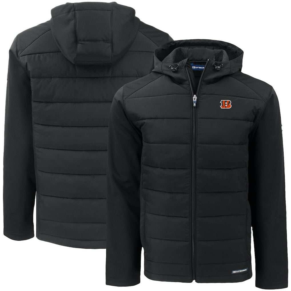 Cincinnati Bengals Cutter & Buck Big & Tall Evoke Hybrid Eco Softshell Recycled Full-Zip Hooded Jacket Black - NFL