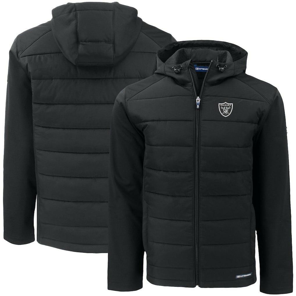 Las Vegas Raiders Cutter & Buck Big & Tall Evoke Hybrid Eco Softshell Recycled Full-Zip Hooded Jacket Black - NFL