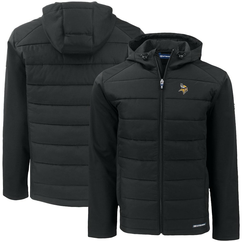 Minnesota Vikings Cutter & Buck Big & Tall Evoke Hybrid Eco Softshell Recycled Full-Zip Hooded Jacket Black - NFL