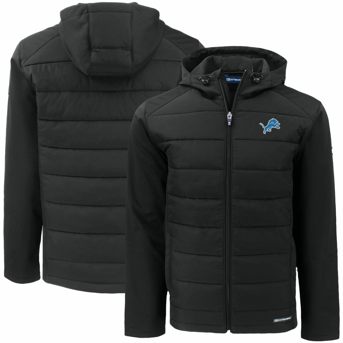 Detroit Lions Cutter & Buck Big & Tall Evoke Hybrid Eco Softshell Recycled Full-Zip Hooded Jacket Black - NFL
