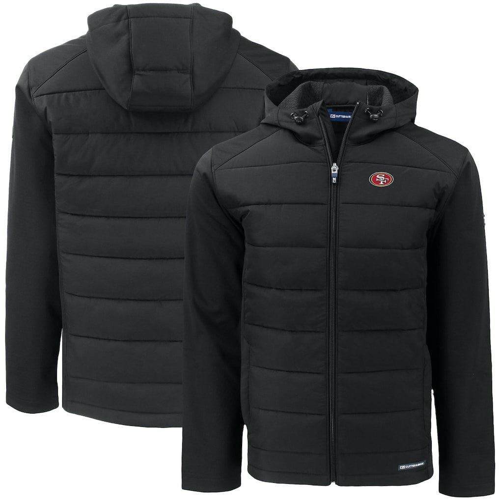 San Francisco 49ers Cutter & Buck Big & Tall Evoke Hybrid Eco Softshell Recycled Full-Zip Hooded Jacket Black - NFL