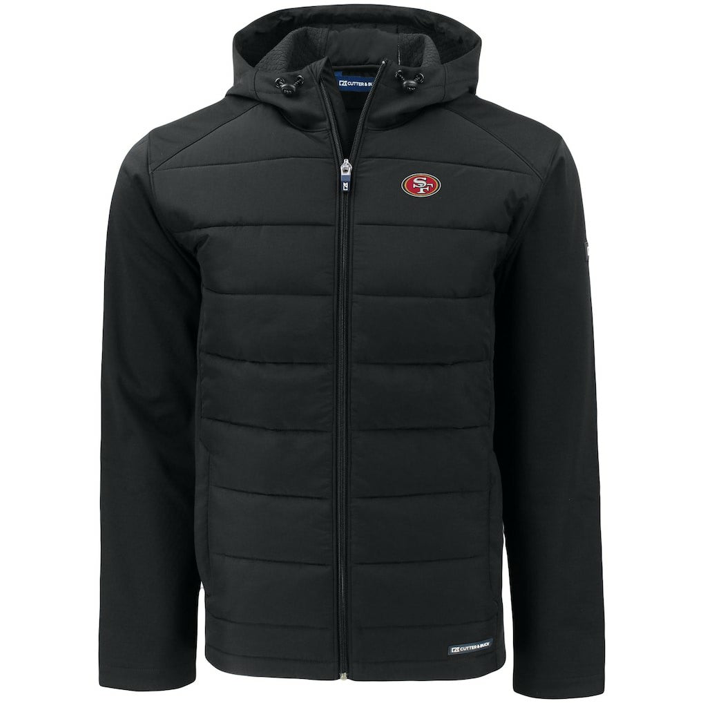 San Francisco 49ers Cutter & Buck Big & Tall Evoke Hybrid Eco Softshell Recycled Full-Zip Hooded Jacket Black - NFL