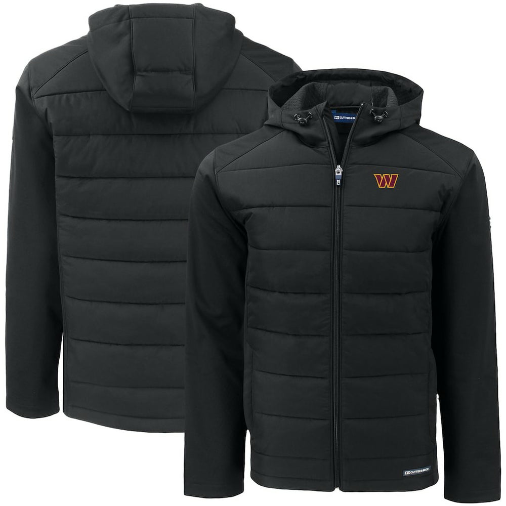 Washington Commanders Cutter & Buck Big & Tall Evoke Hybrid Eco Softshell Recycled Full-Zip Hooded Jacket Black - NFL