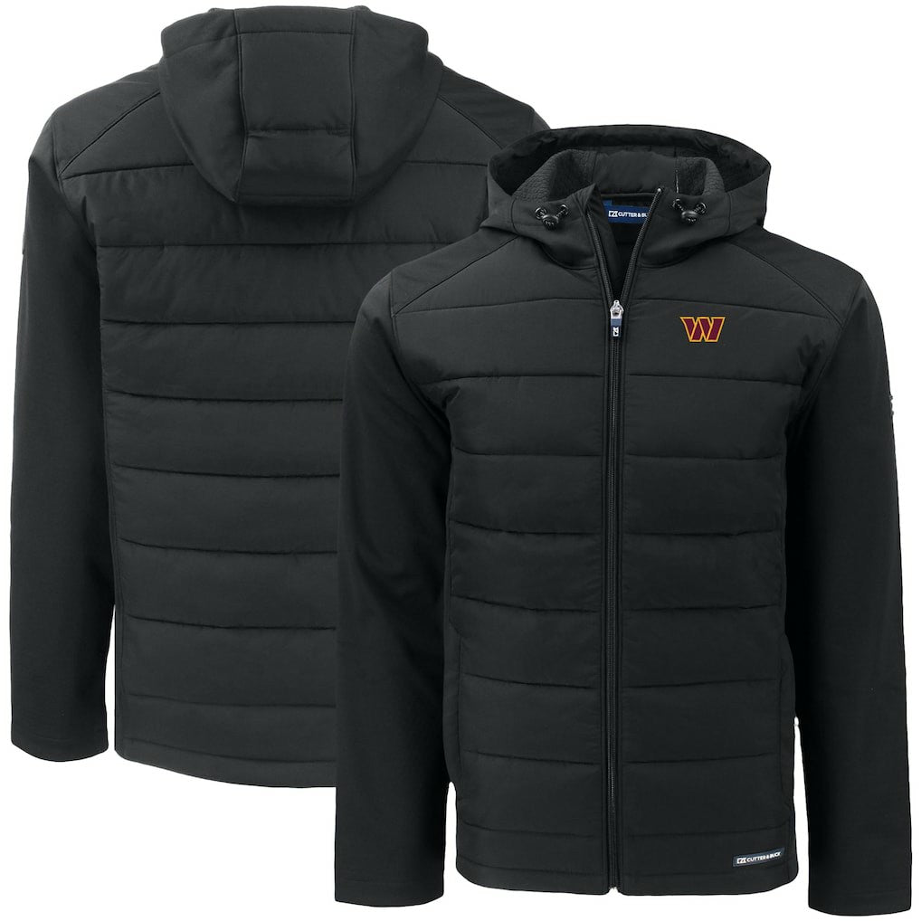 Washington Commanders Cutter & Buck Big & Tall Evoke Hybrid Eco Softshell Recycled Full-Zip Hooded Jacket Black - NFL