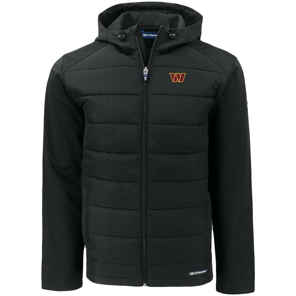 Washington Commanders Cutter & Buck Big & Tall Evoke Hybrid Eco Softshell Recycled Full-Zip Hooded Jacket Black - NFL