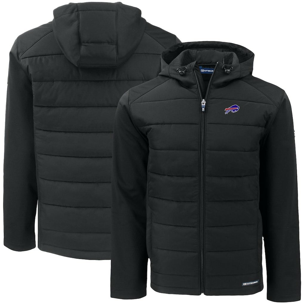 Buffalo Bills Cutter & Buck Big & Tall Evoke Hybrid Eco Softshell Recycled Full-Zip Hooded Jacket Black - NFL