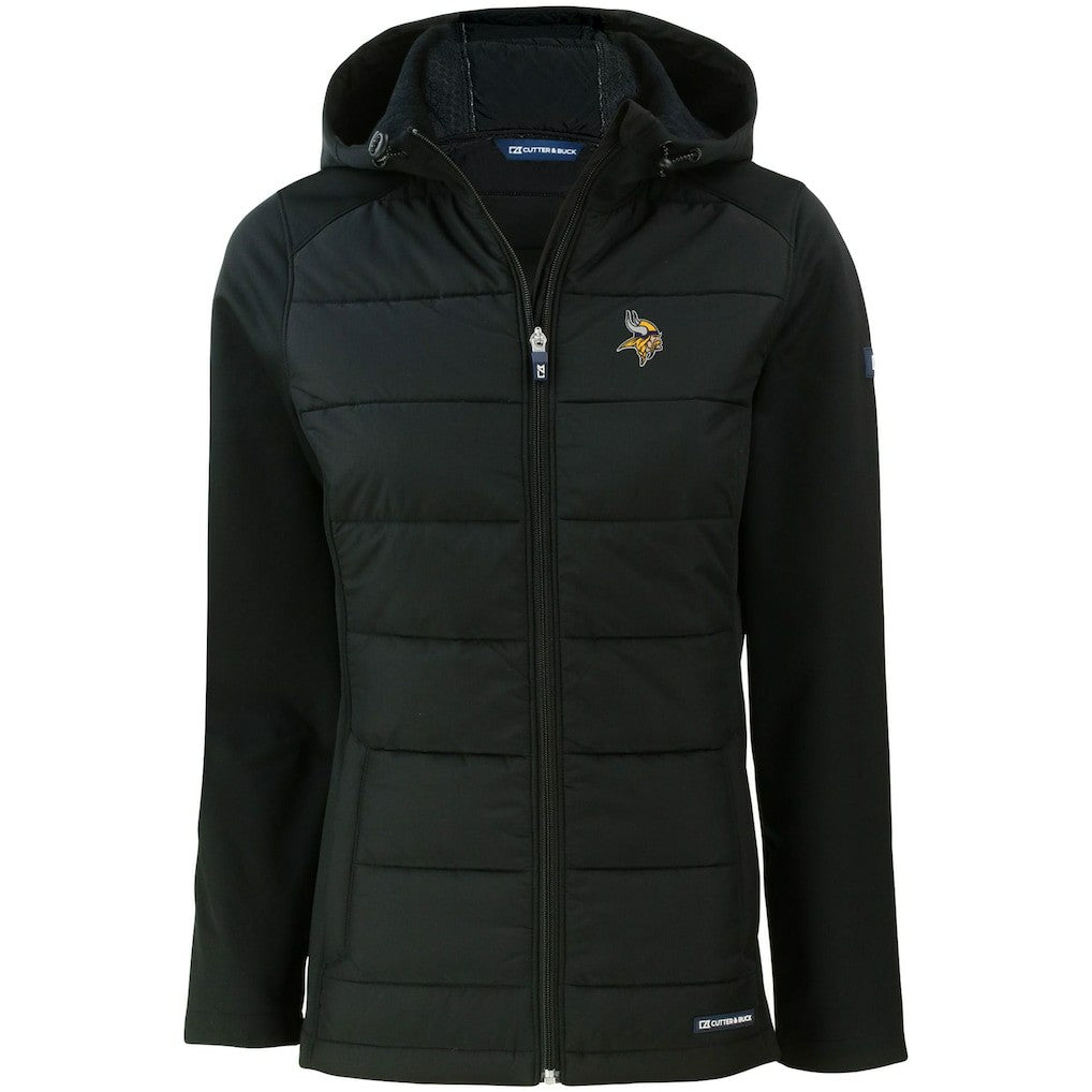 Minnesota Vikings Cutter & Buck Women's Evoke PrimaLoft Hybrid Eco Softshell Recycled Full-Zip Hooded Jacket Black - NFL