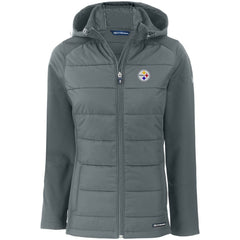 Pittsburgh Steelers Cutter & Buck Women's Evoke PrimaLoft Hybrid Eco Softshell Recycled Full-Zip Hooded Jacket Gray - NFL