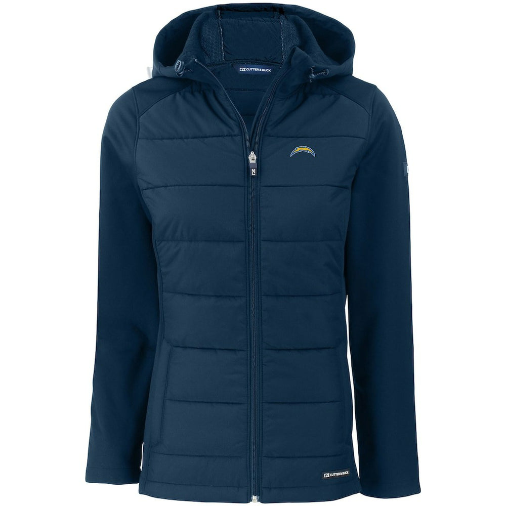 Los Angeles Chargers Cutter & Buck Women's Evoke PrimaLoft Hybrid Eco Softshell Recycled Full-Zip Hooded Jacket Navy - NFL