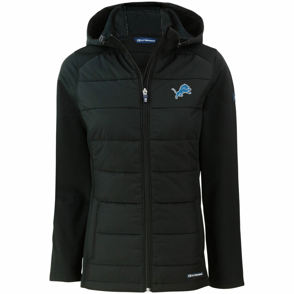 Detroit Lions Cutter & Buck Women's Evoke PrimaLoft Hybrid Eco Softshell Recycled Full-Zip Hooded Jacket Black - NFL