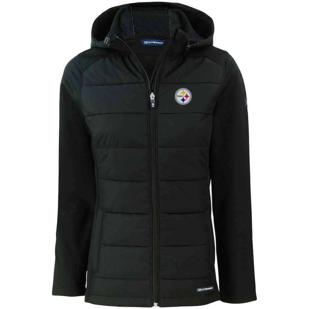 Pittsburgh Steelers Cutter & Buck Women's Evoke PrimaLoft Hybrid Eco Softshell Recycled Full-Zip Hooded Jacket Black - NFL