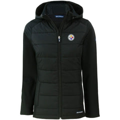 Pittsburgh Steelers Cutter & Buck Women's Evoke PrimaLoft Hybrid Eco Softshell Recycled Full-Zip Hooded Jacket Black - NFL
