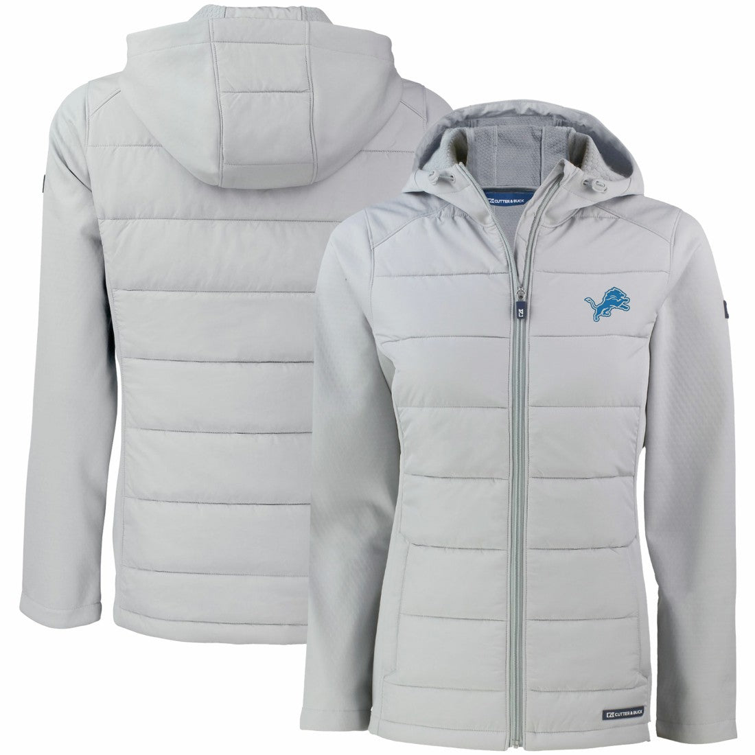 Detroit Lions Cutter & Buck Women's Evoke PrimaLoft Hybrid Eco Softshell Recycled Full-Zip Hooded Jacket Gray - NFL