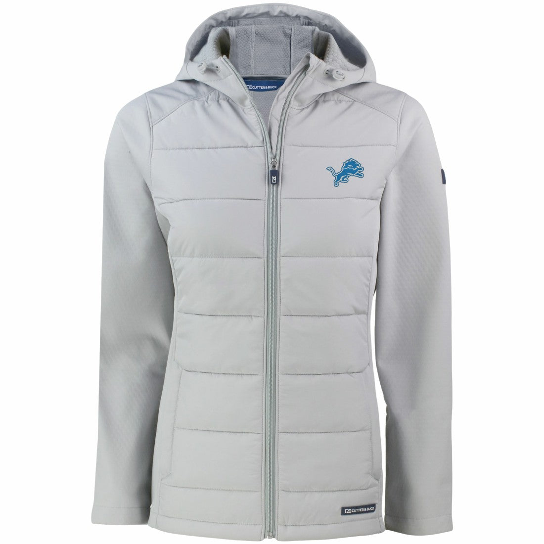 Detroit Lions Cutter & Buck Women's Evoke PrimaLoft Hybrid Eco Softshell Recycled Full-Zip Hooded Jacket Gray - NFL