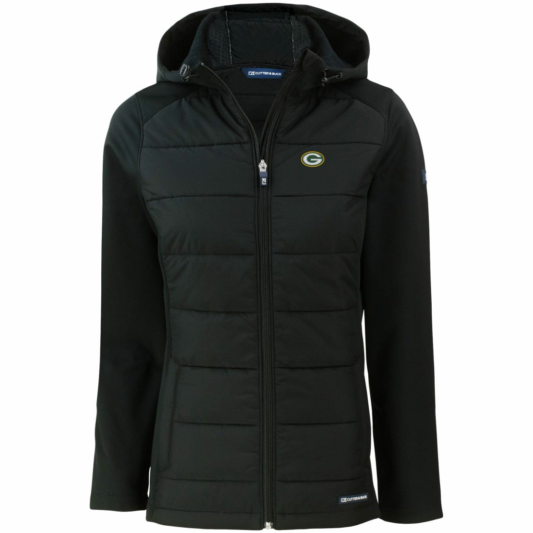 Green Bay Packers Cutter & Buck Women's Evoke PrimaLoft Hybrid Eco Softshell Recycled Full-Zip Hooded Jacket Black - NFL