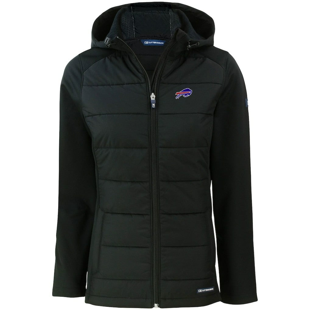 Buffalo Bills Cutter & Buck Women's Evoke PrimaLoft Hybrid Eco Softshell Recycled Full-Zip Hooded Jacket Black - NFL