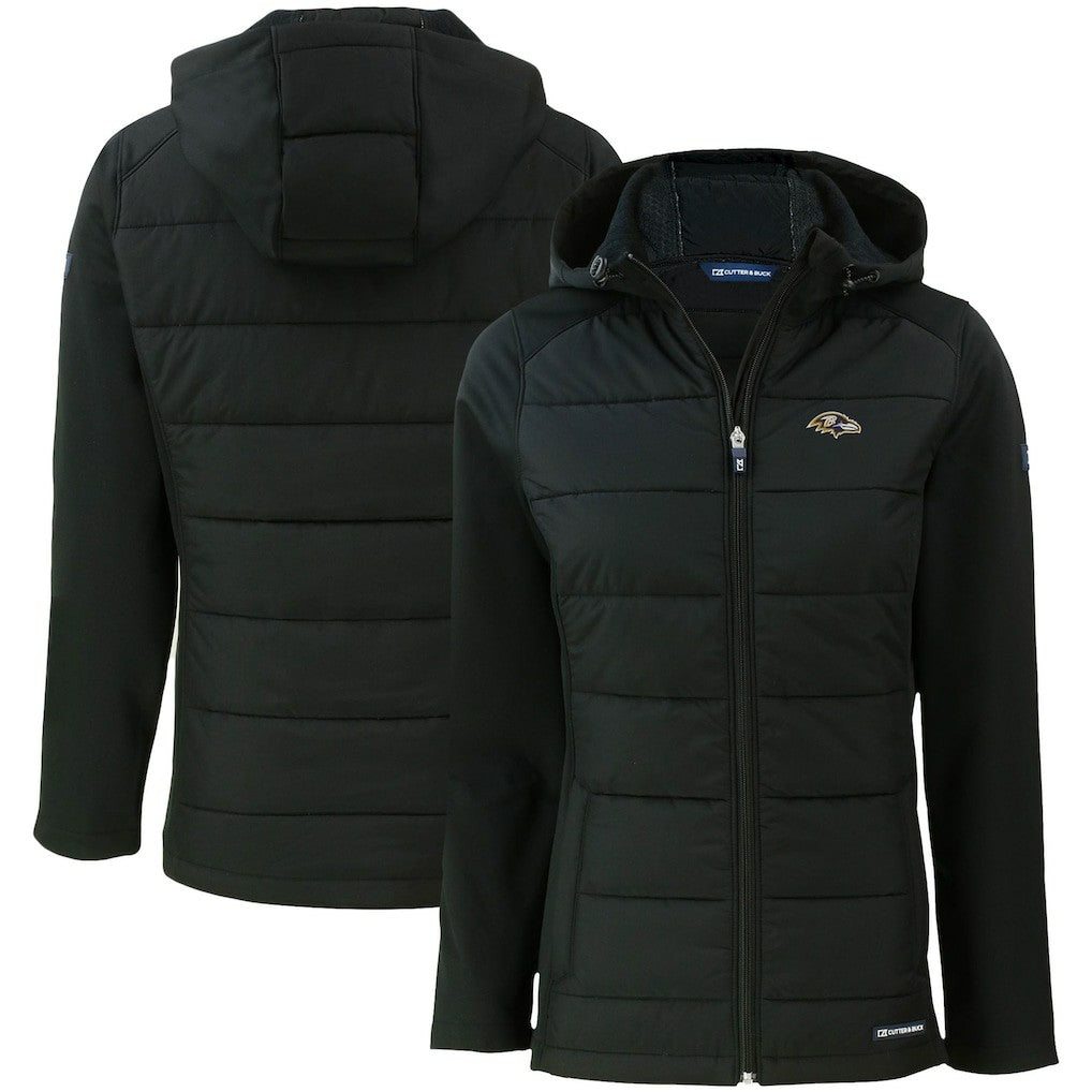 Baltimore Ravens Cutter & Buck Women's Evoke PrimaLoft Hybrid Eco Softshell Recycled Full-Zip Hooded Jacket Black - NFL