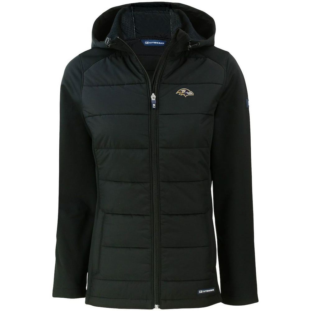 Baltimore Ravens Cutter & Buck Women's Evoke PrimaLoft Hybrid Eco Softshell Recycled Full-Zip Hooded Jacket Black - NFL