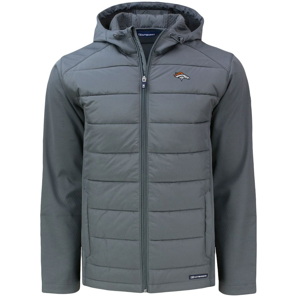 Denver Broncos Cutter & Buck Evoke PrimaLoft Hybrid Eco Softshell Recycled Full-Zip Hooded Jacket Gray - NFL