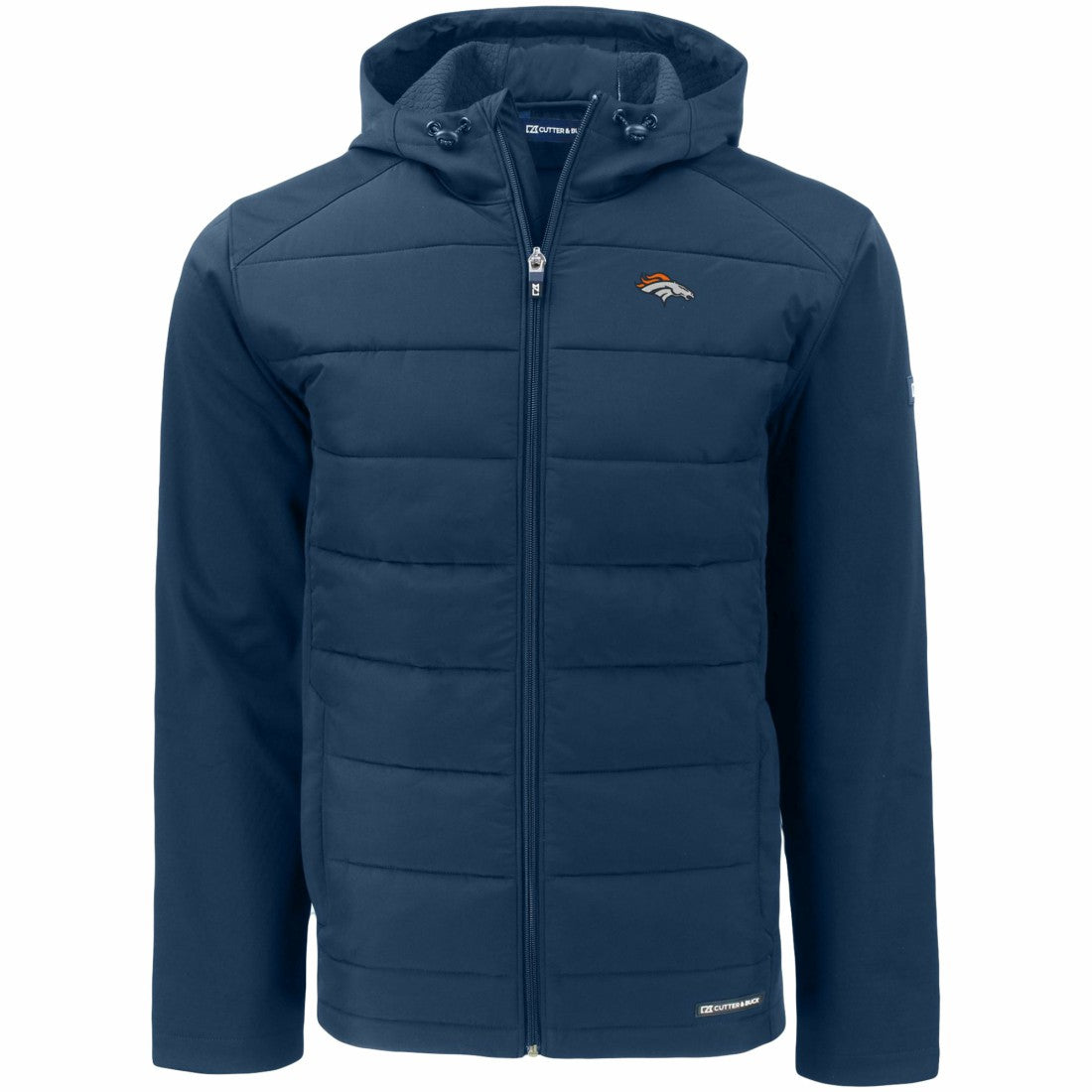 Denver Broncos Cutter & Buck Evoke PrimaLoft Hybrid Eco Softshell Recycled Full-Zip Hooded Jacket Navy - NFL