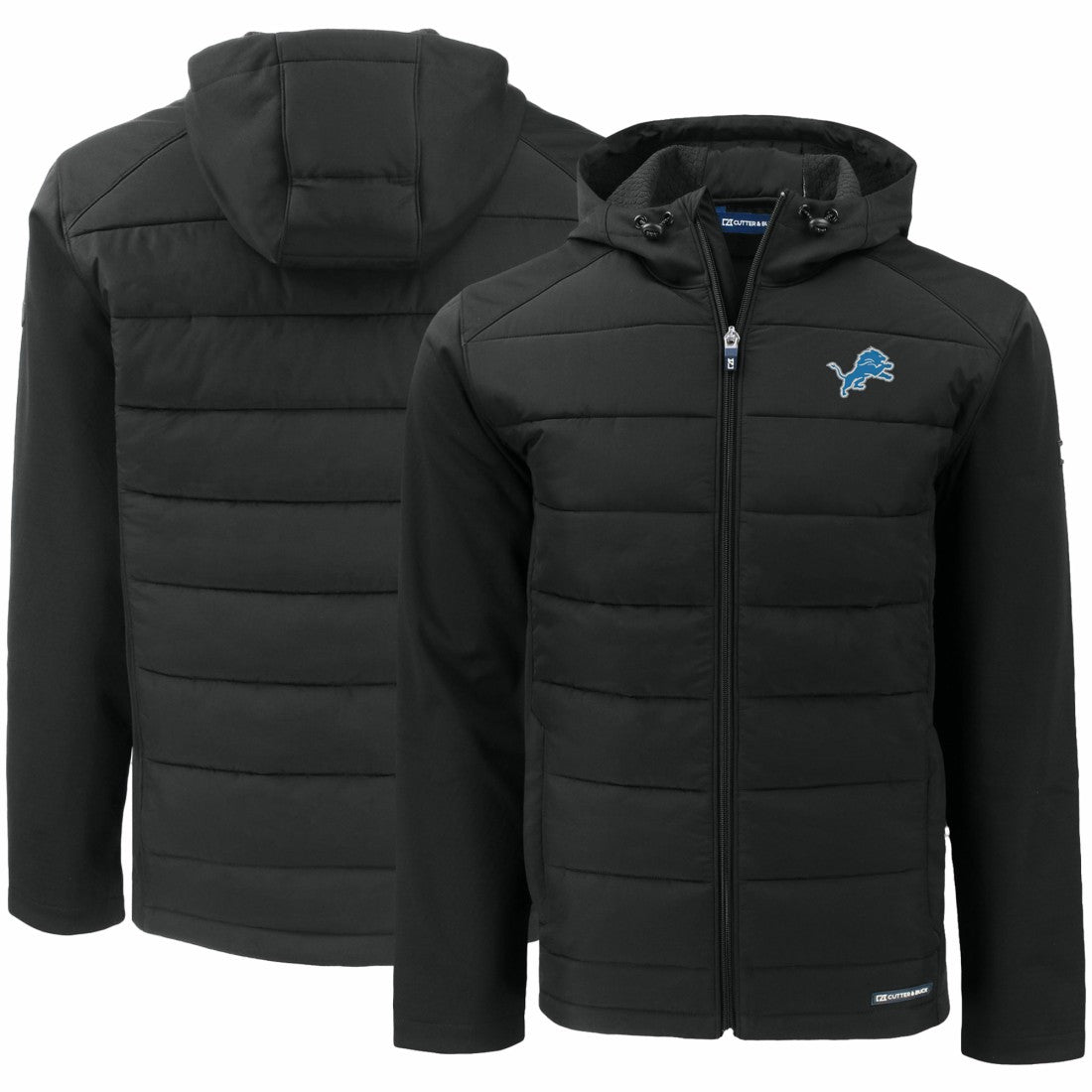 Detroit Lions Cutter & Buck Evoke PrimaLoft Hybrid Eco Softshell Recycled Full-Zip Hooded Jacket Black - NFL