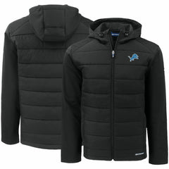 Detroit Lions Cutter & Buck Evoke PrimaLoft Hybrid Eco Softshell Recycled Full-Zip Hooded Jacket Black - NFL