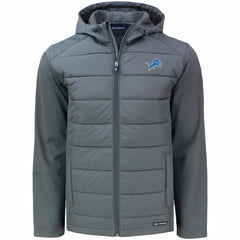 Detroit Lions Cutter & Buck Evoke PrimaLoft Hybrid Eco Softshell Recycled Full-Zip Hooded Jacket Gray - NFL