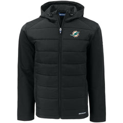 Miami Dolphins Cutter & Buck Evoke PrimaLoft Hybrid Eco Softshell Recycled Full-Zip Hooded Jacket Black - NFL