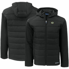 Green Bay Packers Cutter & Buck Evoke PrimaLoft Hybrid Eco Softshell Recycled Full-Zip Hooded Jacket Black - NFL