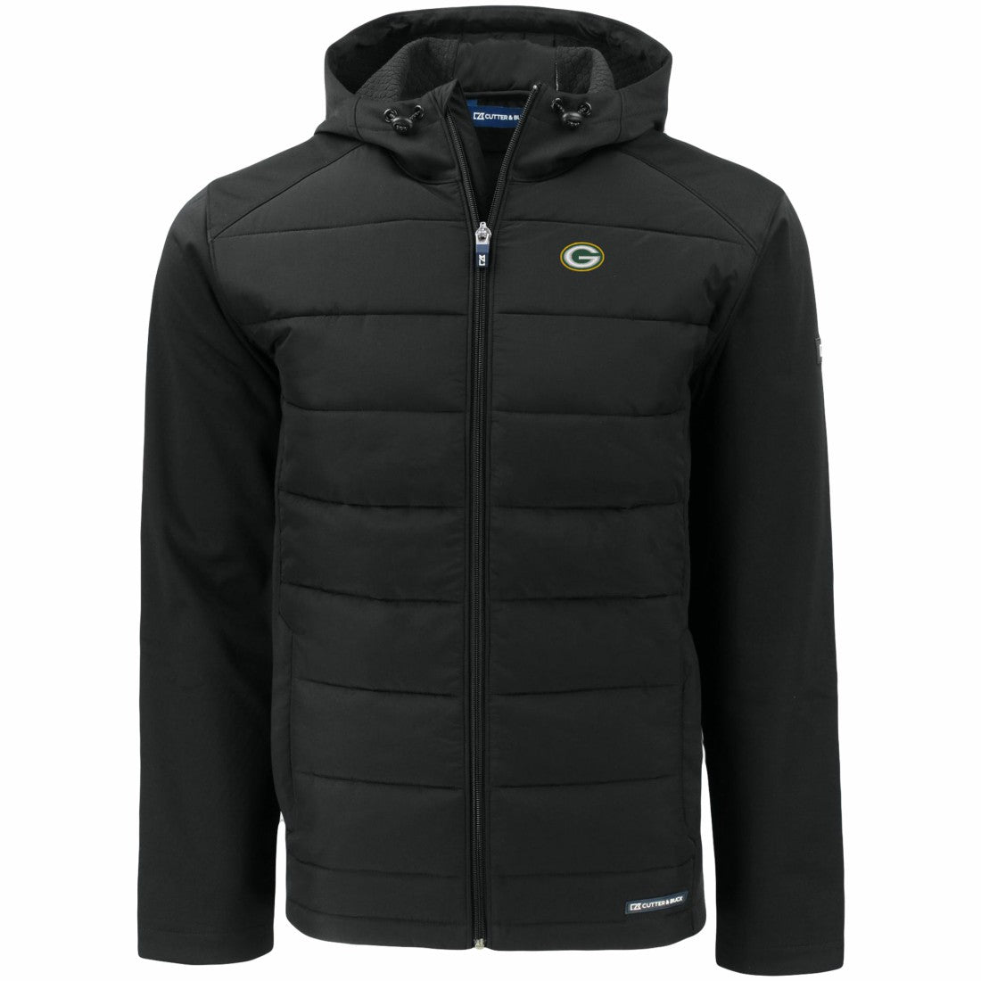 Green Bay Packers Cutter & Buck Evoke PrimaLoft Hybrid Eco Softshell Recycled Full-Zip Hooded Jacket Black - NFL