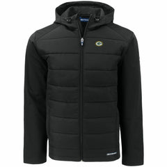 Green Bay Packers Cutter & Buck Evoke PrimaLoft Hybrid Eco Softshell Recycled Full-Zip Hooded Jacket Black - NFL