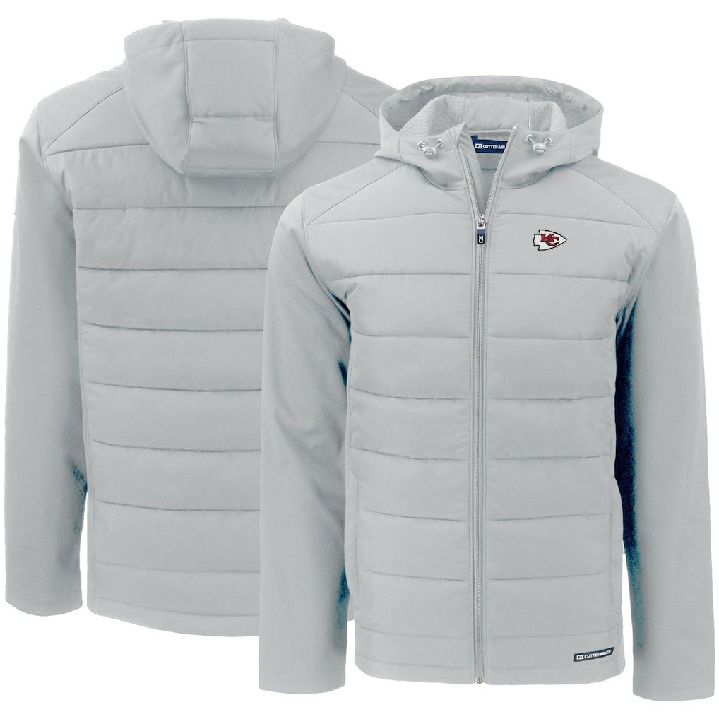 Kansas City Chiefs Cutter & Buck Evoke PrimaLoft Hybrid Eco Softshell Recycled Full-Zip Hooded Jacket Gray - NFL