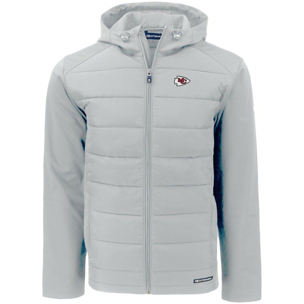 Kansas City Chiefs Cutter & Buck Evoke PrimaLoft Hybrid Eco Softshell Recycled Full-Zip Hooded Jacket Gray - NFL