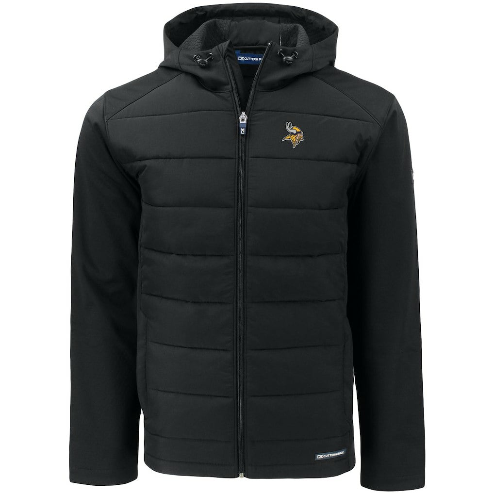 Minnesota Vikings Cutter & Buck Evoke PrimaLoft Hybrid Eco Softshell Recycled Full-Zip Hooded Jacket Black - NFL