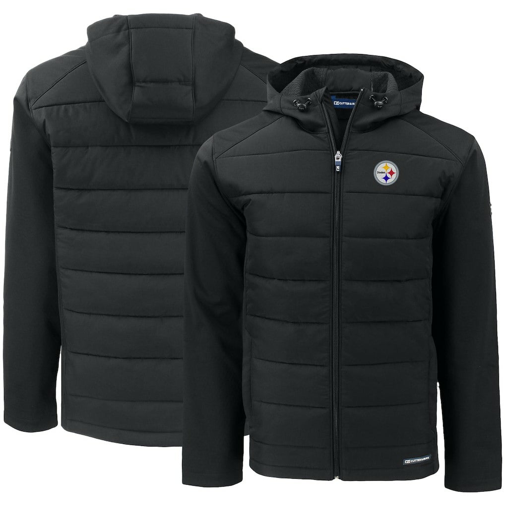 Pittsburgh Steelers Cutter & Buck Evoke PrimaLoft Hybrid Eco Softshell Recycled Full-Zip Hooded Jacket Black - NFL