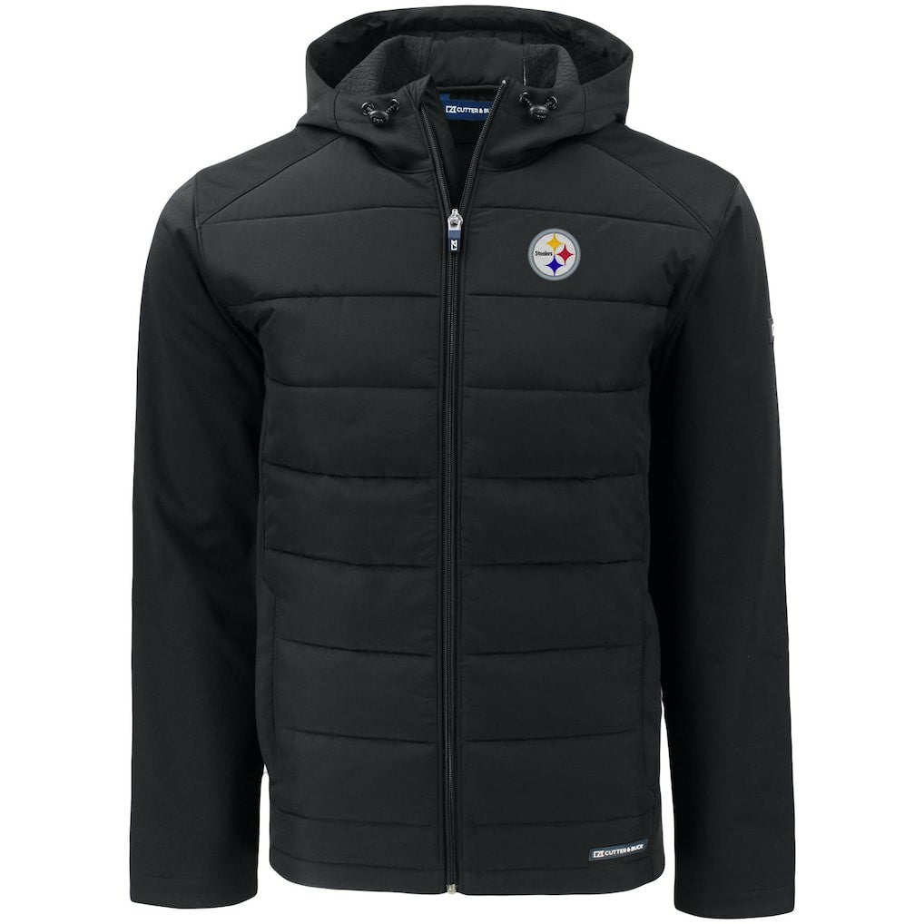 Pittsburgh Steelers Cutter & Buck Evoke PrimaLoft Hybrid Eco Softshell Recycled Full-Zip Hooded Jacket Black - NFL