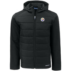 Pittsburgh Steelers Cutter & Buck Evoke PrimaLoft Hybrid Eco Softshell Recycled Full-Zip Hooded Jacket Black - NFL