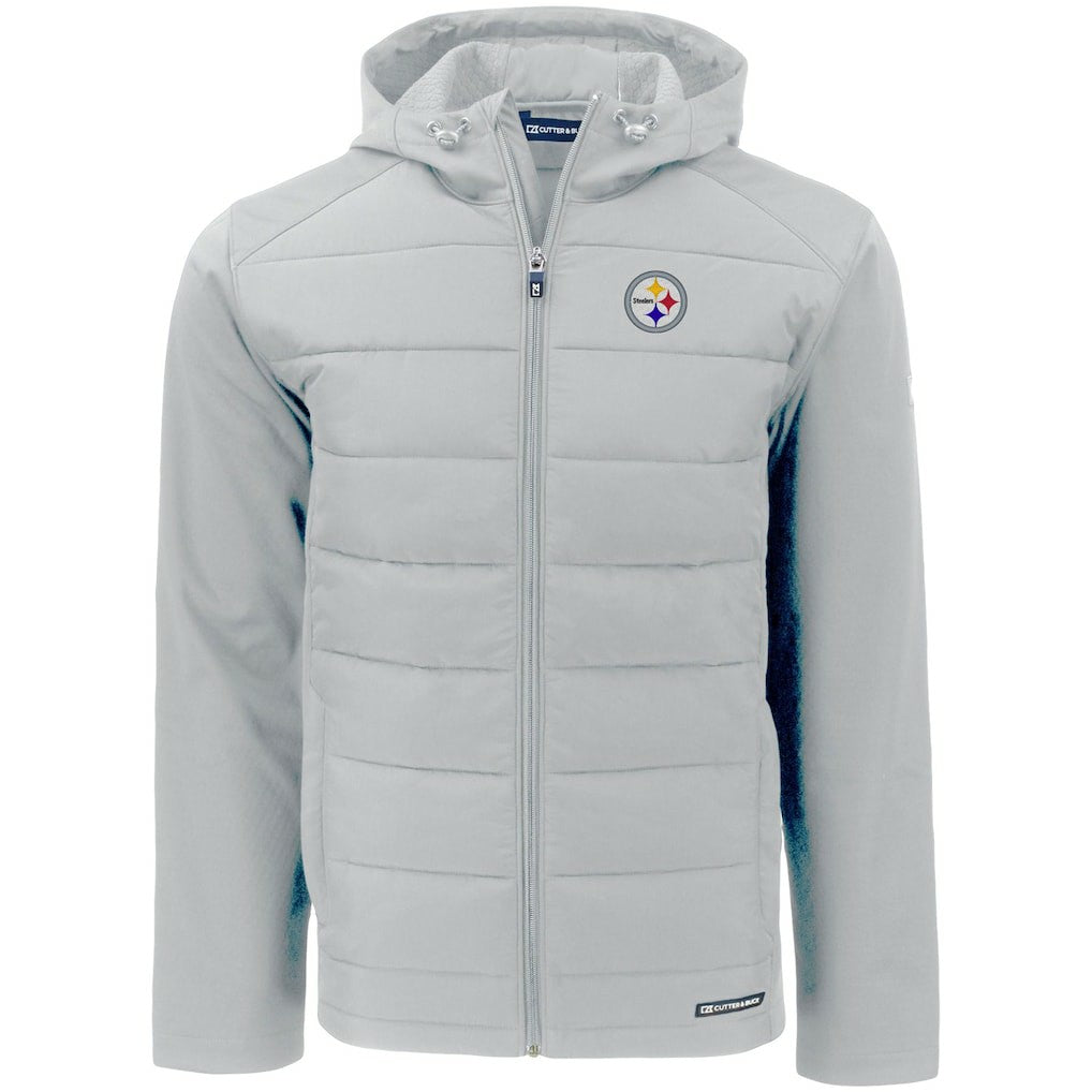 Pittsburgh Steelers Cutter & Buck Evoke PrimaLoft Hybrid Eco Softshell Recycled Full-Zip Hooded Jacket Gray - NFL