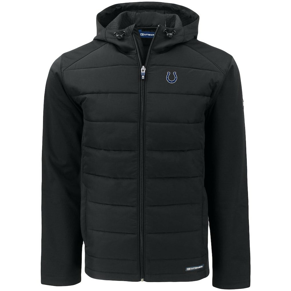 Indianapolis Colts Cutter & Buck Evoke PrimaLoft Hybrid Eco Softshell Recycled Full-Zip Hooded Jacket Black - NFL