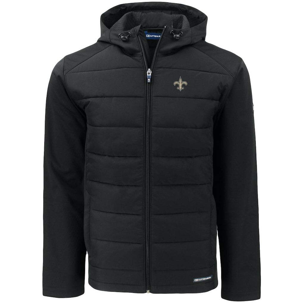 New Orleans Saints Cutter & Buck Evoke PrimaLoft Hybrid Eco Softshell Recycled Full-Zip Hooded Jacket Black - NFL
