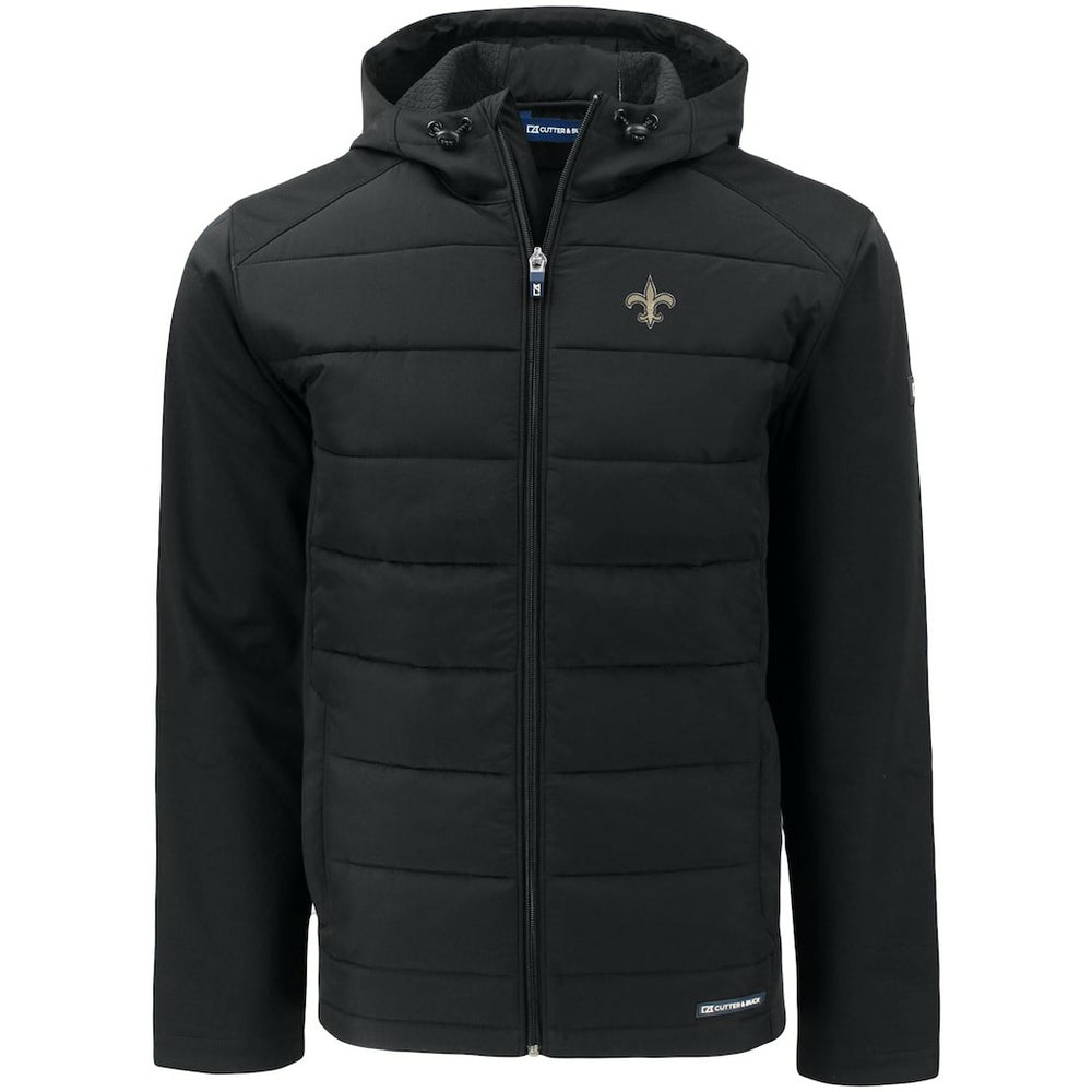 New Orleans Saints Cutter & Buck Evoke PrimaLoft Hybrid Eco Softshell Recycled Full-Zip Hooded Jacket Black - NFL