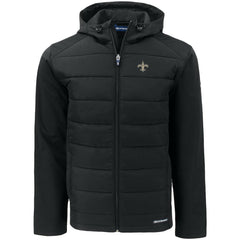 New Orleans Saints Cutter & Buck Evoke PrimaLoft Hybrid Eco Softshell Recycled Full-Zip Hooded Jacket Black - NFL