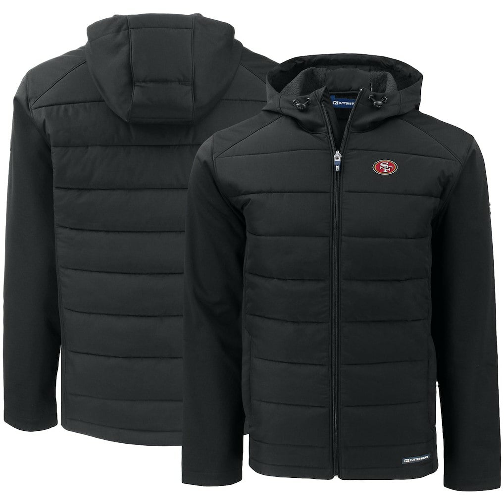 San Francisco 49ers Cutter & Buck Evoke PrimaLoft Hybrid Eco Softshell Recycled Full-Zip Hooded Jacket Black - NFL