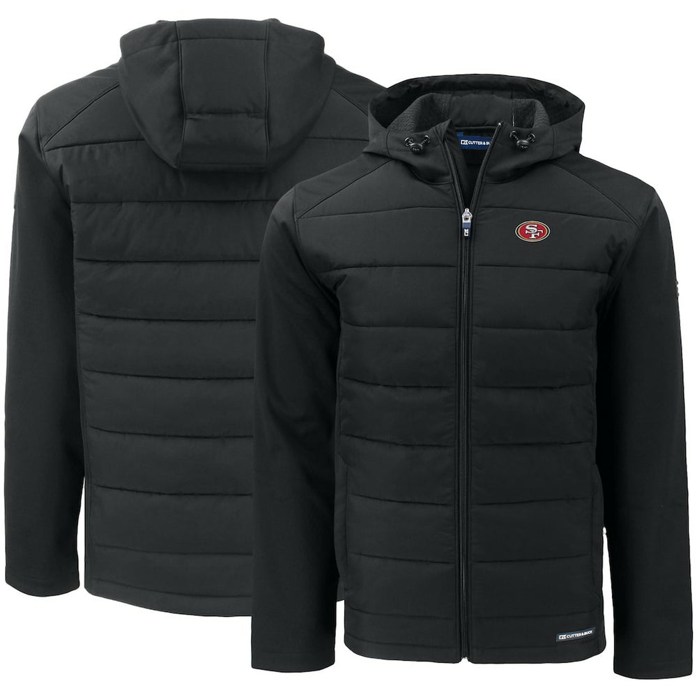San Francisco 49ers Cutter & Buck Evoke PrimaLoft Hybrid Eco Softshell Recycled Full-Zip Hooded Jacket Black - NFL